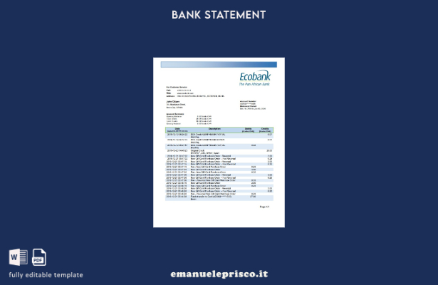 modello word di estratto conto bancario Benin Ecobank in stile verificato